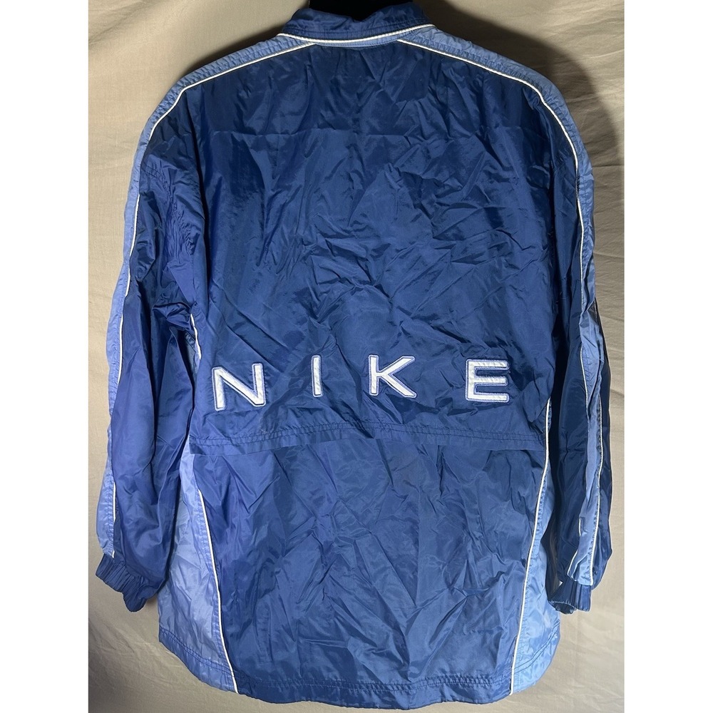Vintage Nike Windbreaker Track Jacket‎ Blue Big Spellout Logo Youth Size M 8-10